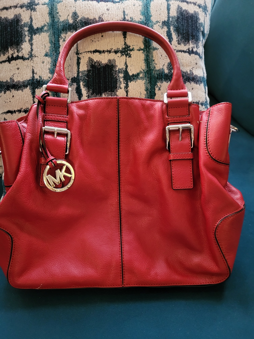 Michael Kors Red Leather Tote with Signature MK Charm